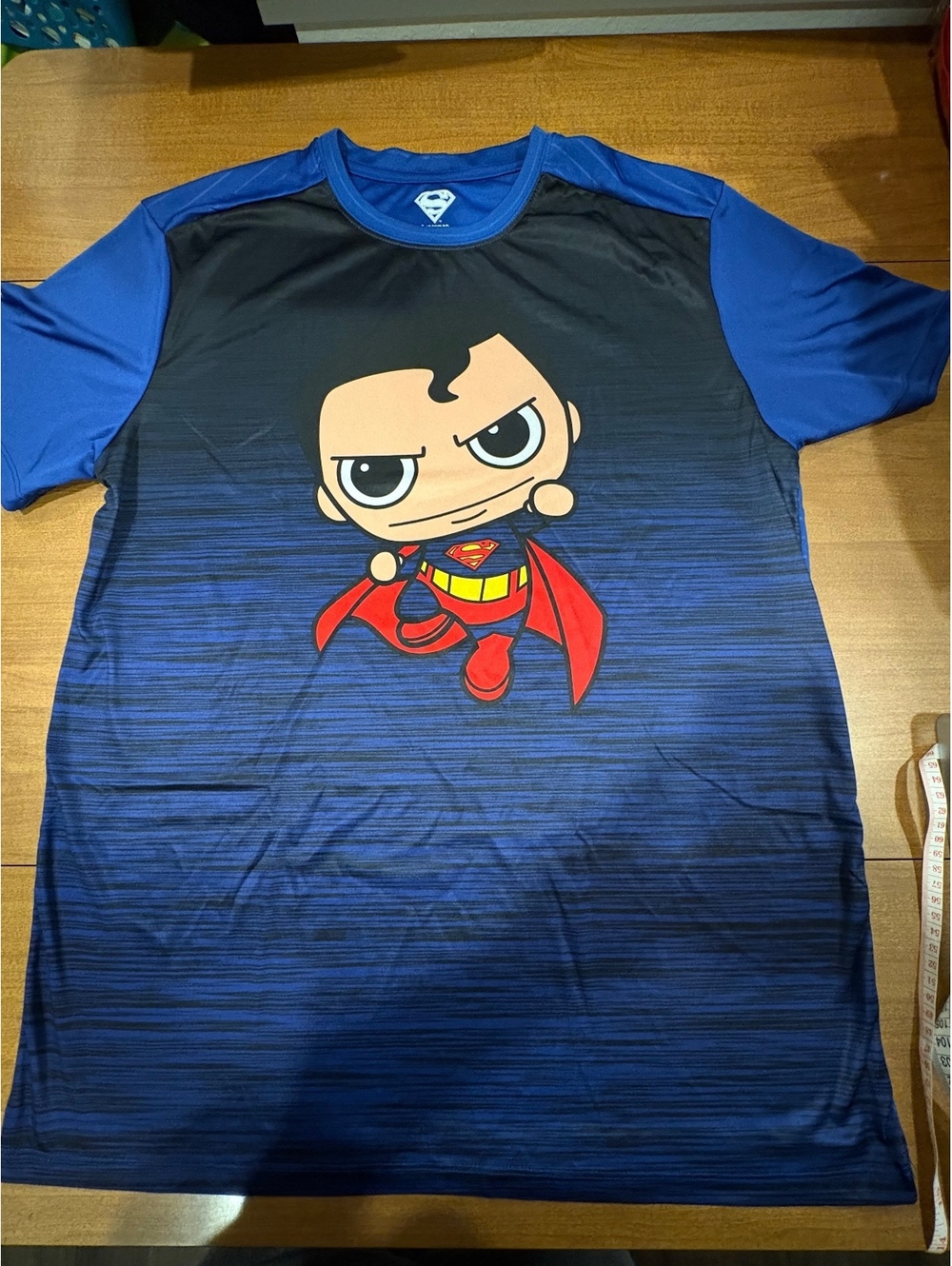 Superman XL Blue and Black Polyester T-Shirt with Cartoon Logo